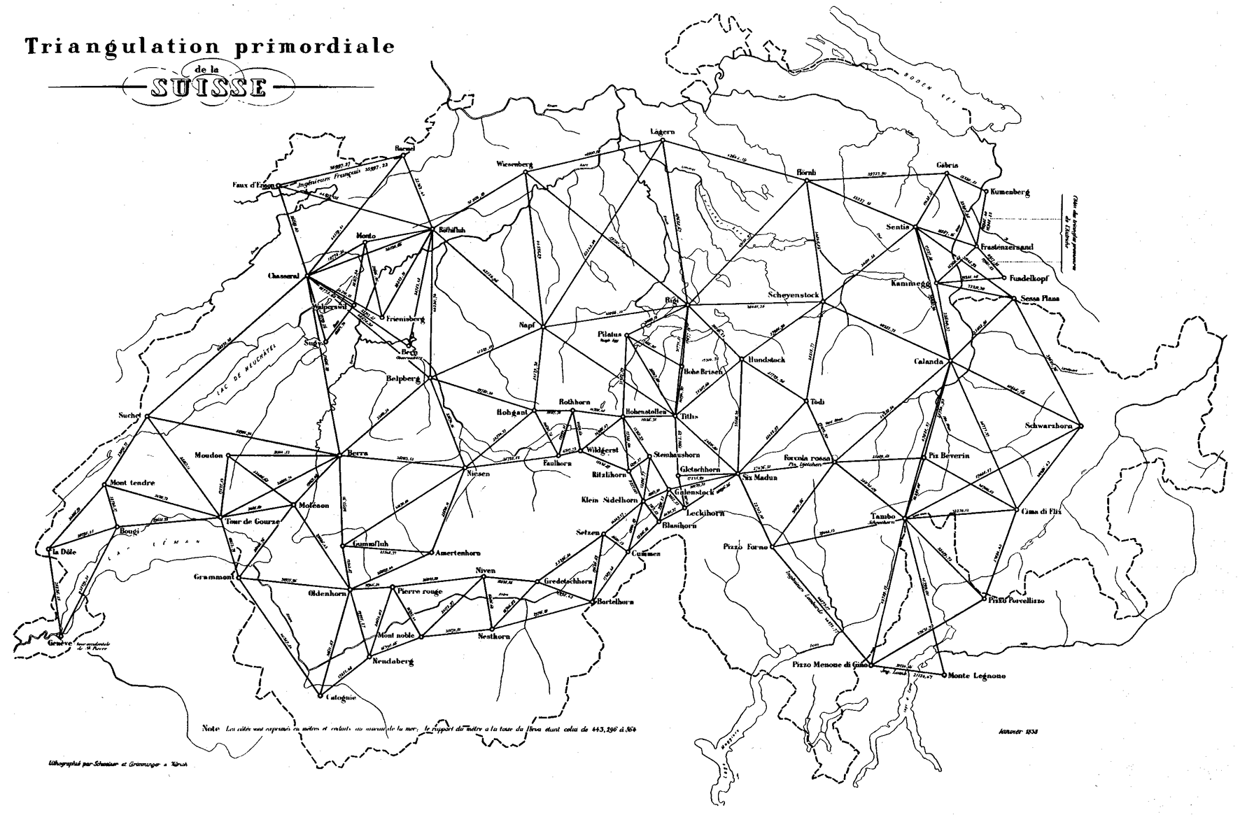 Une carte des points de triangulation en Suisse